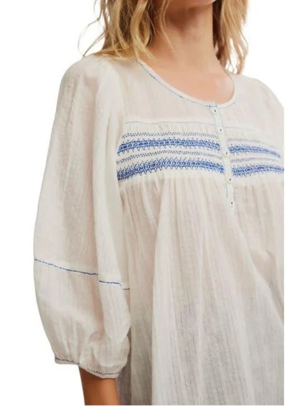 Free People NWOT White Smocked Top size XL